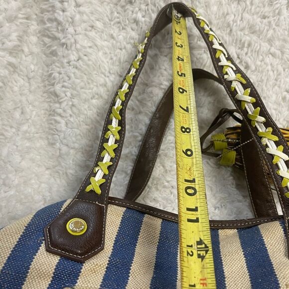 Big Buddha navy Blue &Beige stripes Fabric Large Tote Bag synthetic brown straps - Picture 10 of 16